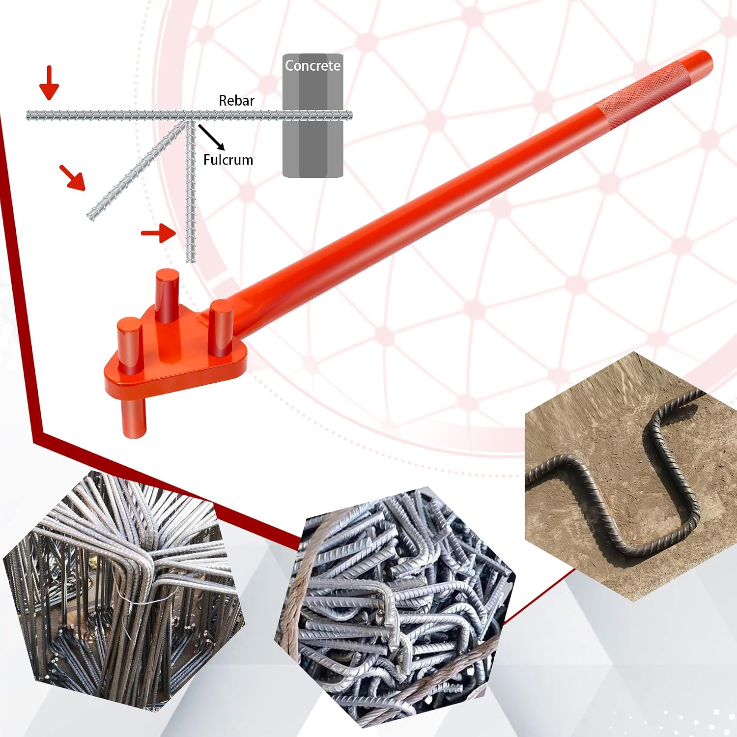 Manual Rebar Bender for Flat Steel and Steel Rod, Hand Operated Metal Bending Tool with Reverse Head, 5/8 Inch Capacity