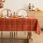 Fall Linen Rectangle Tablecloth with Tassel, 55 x 84 Inch