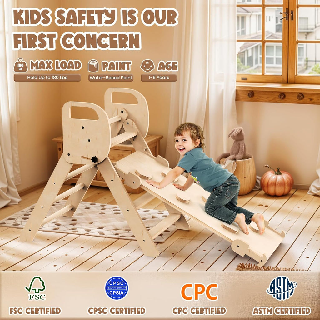 Pikler Triangle Set Foldable Wooden Toddler Climbing Toys Indoor, Playground Jungle Gym for Kids, Montessori Climbing