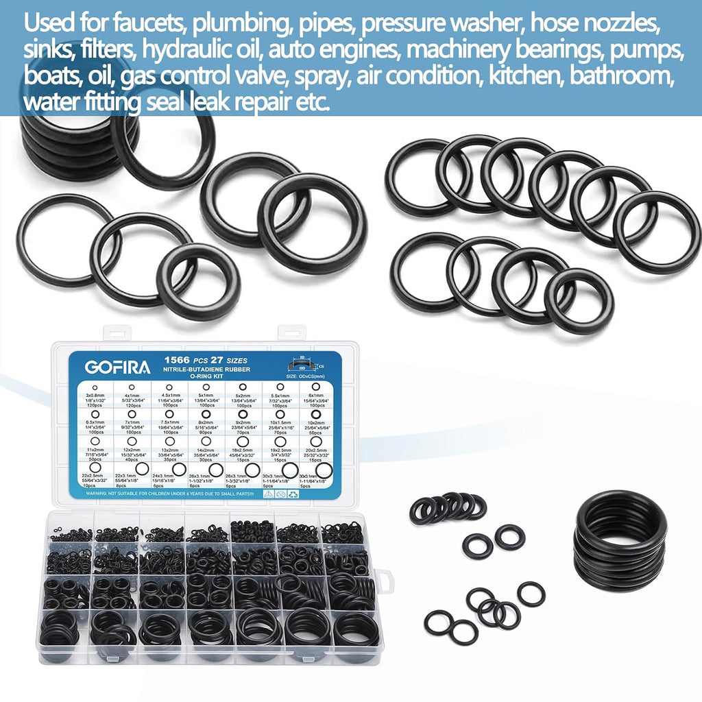 O-Ring O Rings Assortment Kit 1566Pcs 27 Sizes Nitrile Rubber Seals