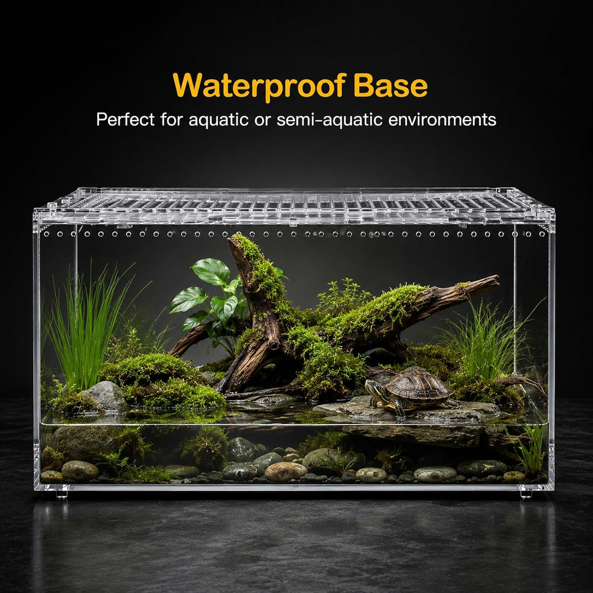 Large Clear PC Reptile Terrarium, 11.81×7.87×5.91 Inch Ventilated Habitat with Magnetic Door for Gecko, Frog
