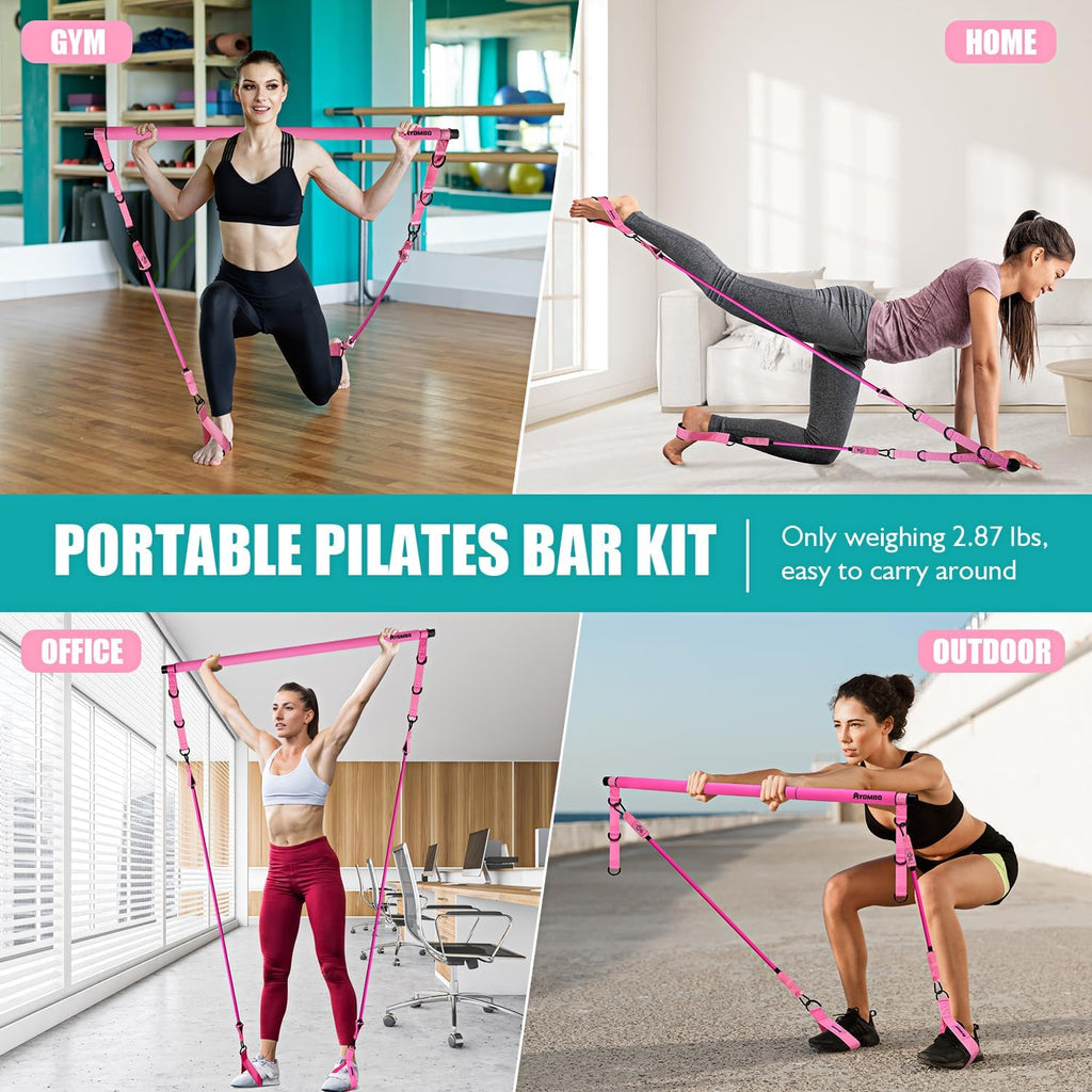 Pilates Bar Kit with Resistance Bands, Pilates Workout Equipment for Legs, Hip, Waist, Arm, Squats Exercise Equipment