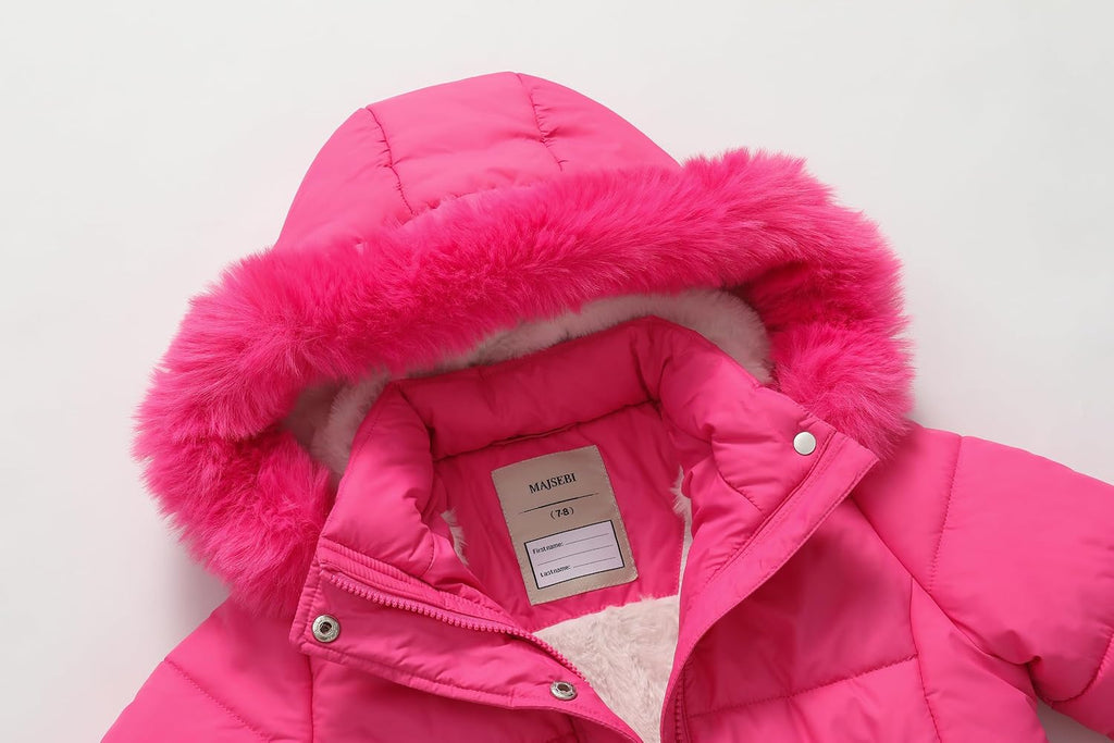 Girls Long Puffer Parka Removable Hood Kid's Winter Jacket Coats | Polyester Insulated Outerwear, Faux Fur Trim Hood