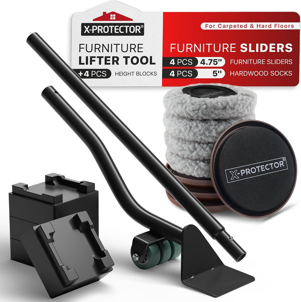 Multi-Surface Furniture Sliders & Furniture Lifter Tool Set | 4 PCS 5" Sliders for Furniture with Furniture Jack.