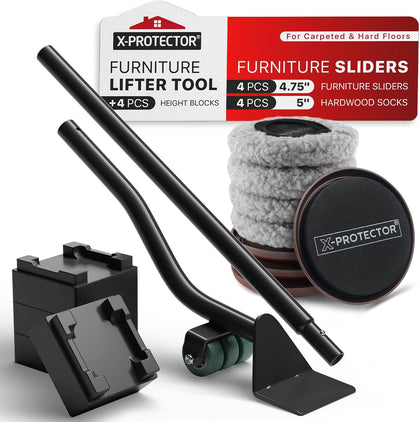 Multi-Surface Furniture Sliders & Furniture Lifter Tool Set | 4 PCS 5" Sliders for Furniture with Furniture Jack.