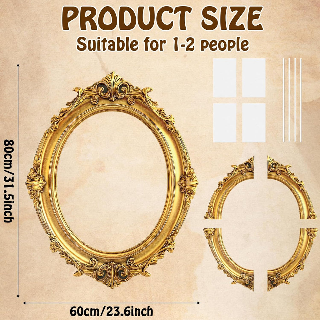 Large Photo Booth Props 31.5*23.62 Inch Gold Picture Selfie Frame Vintage Photo Round Frame Creative Friends Party