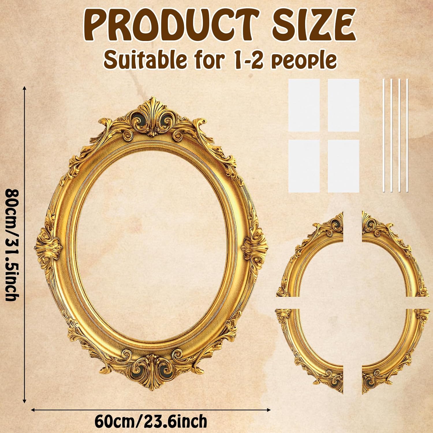 Large Photo Booth Props 31.5*23.62 Inch Gold Picture Selfie Frame Vintage Photo Round Frame Creative Friends Party
