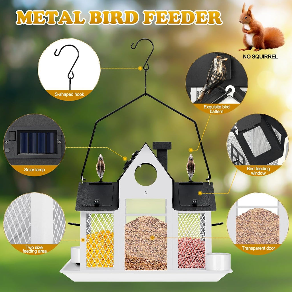 Solar Bird Feeders House Outside Hanging Metal Wild Bird Feeder Outdoors Large Cardinal Bird Feeder Birdhouses