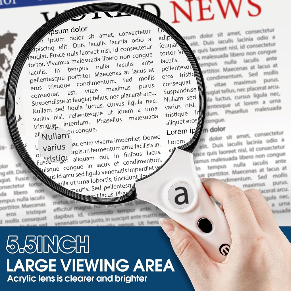 Large Magnifying Glass with Light, Magnifier Handheld Illuminated Lighted Magnifier with 3 LED Lights 1 UV Light