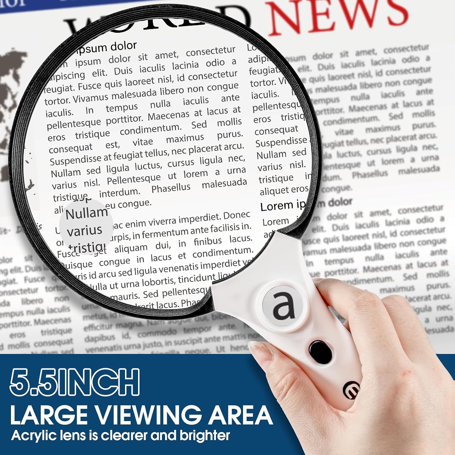 Large Magnifying Glass with Light, Magnifier Handheld Illuminated Lighted Magnifier with 3 LED Lights 1 UV Light