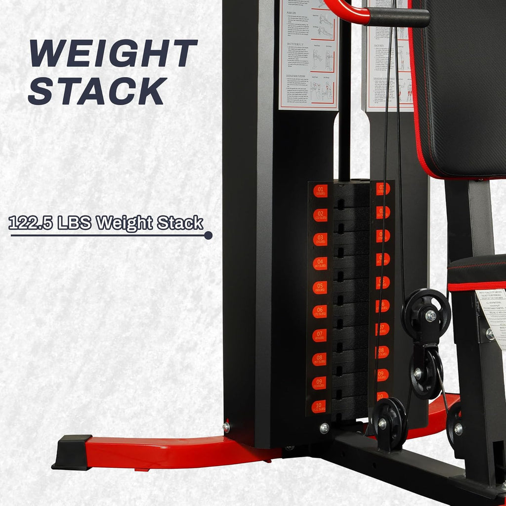 Home Gym Equipment, Multifunctional Full Body Workout Weight Machine Station with Weight Stack, All in One Exercise