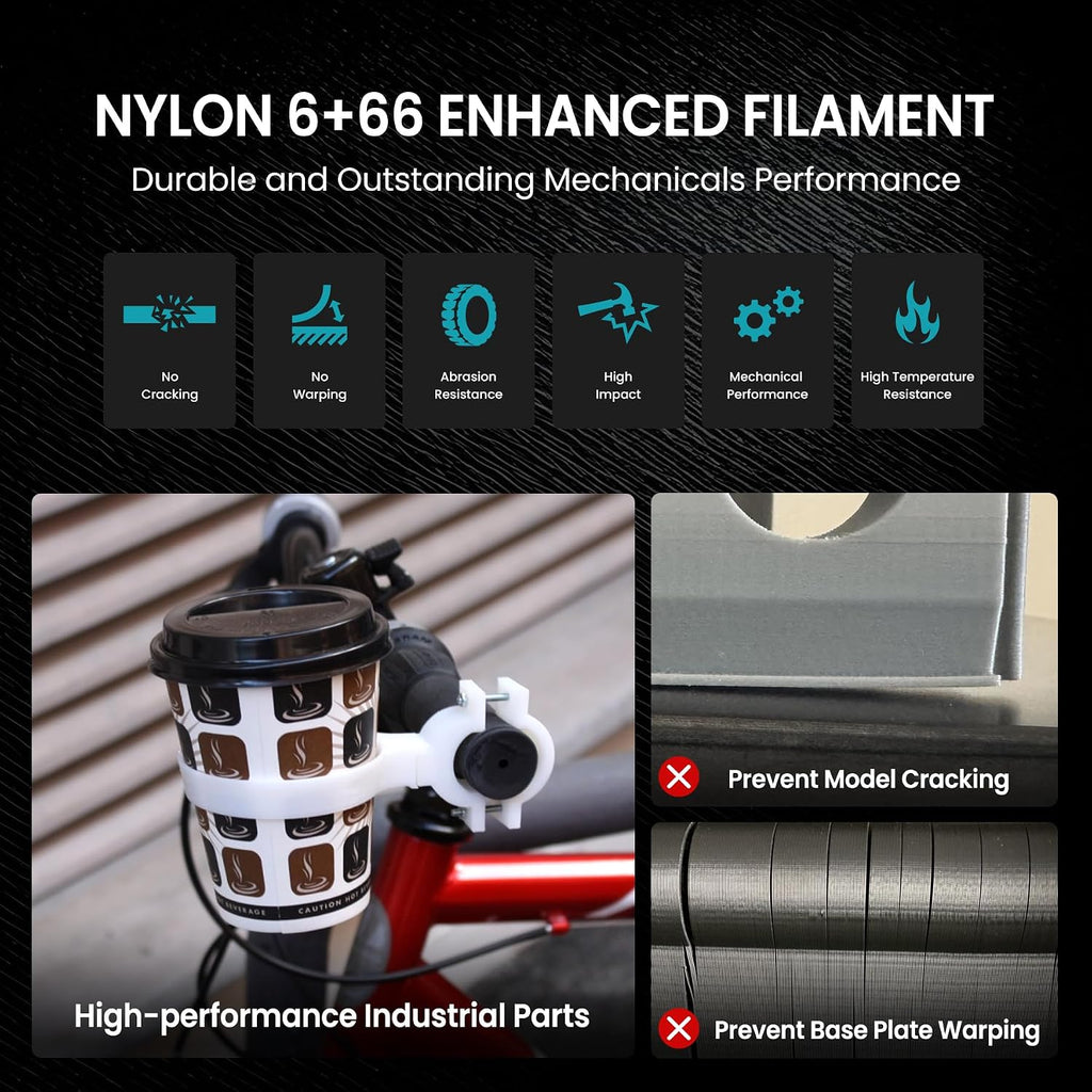 Easy PA Nylon Filament 1.75mm, Nylon 6+66 PA Filament Black 1KG | Warp-Free Printing, Low Shrinkage, PC Spool, 3D