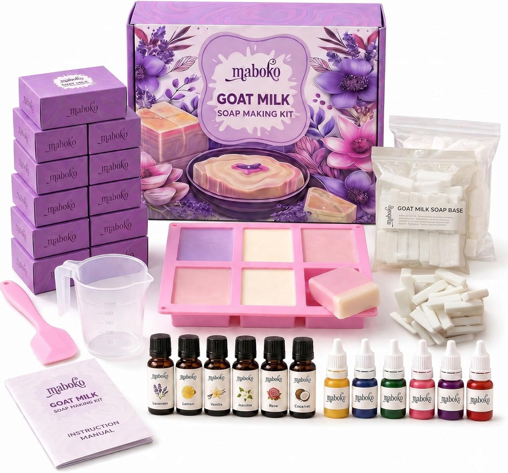 Goat Milk Soap Making Kit for Adults & Beginners – Complete DIY Set with 2lb Soap Base, 6 Scents, Molds & Gift Boxes