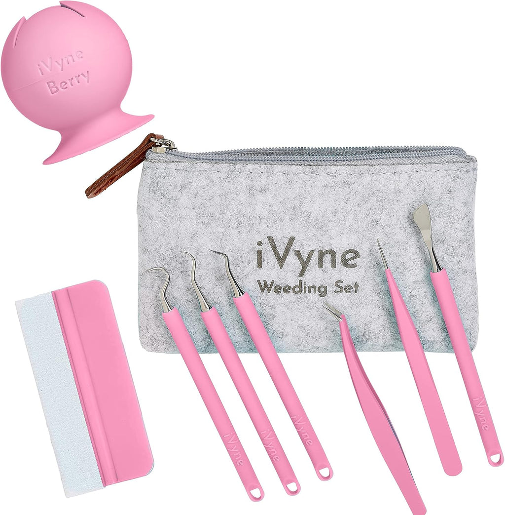 (8pcs) Premium Vinyl Weeding Tool Kit & Weeding Scrap Collector Soft Grip Tools with Berry, Weeder, Tweezers, Picker
