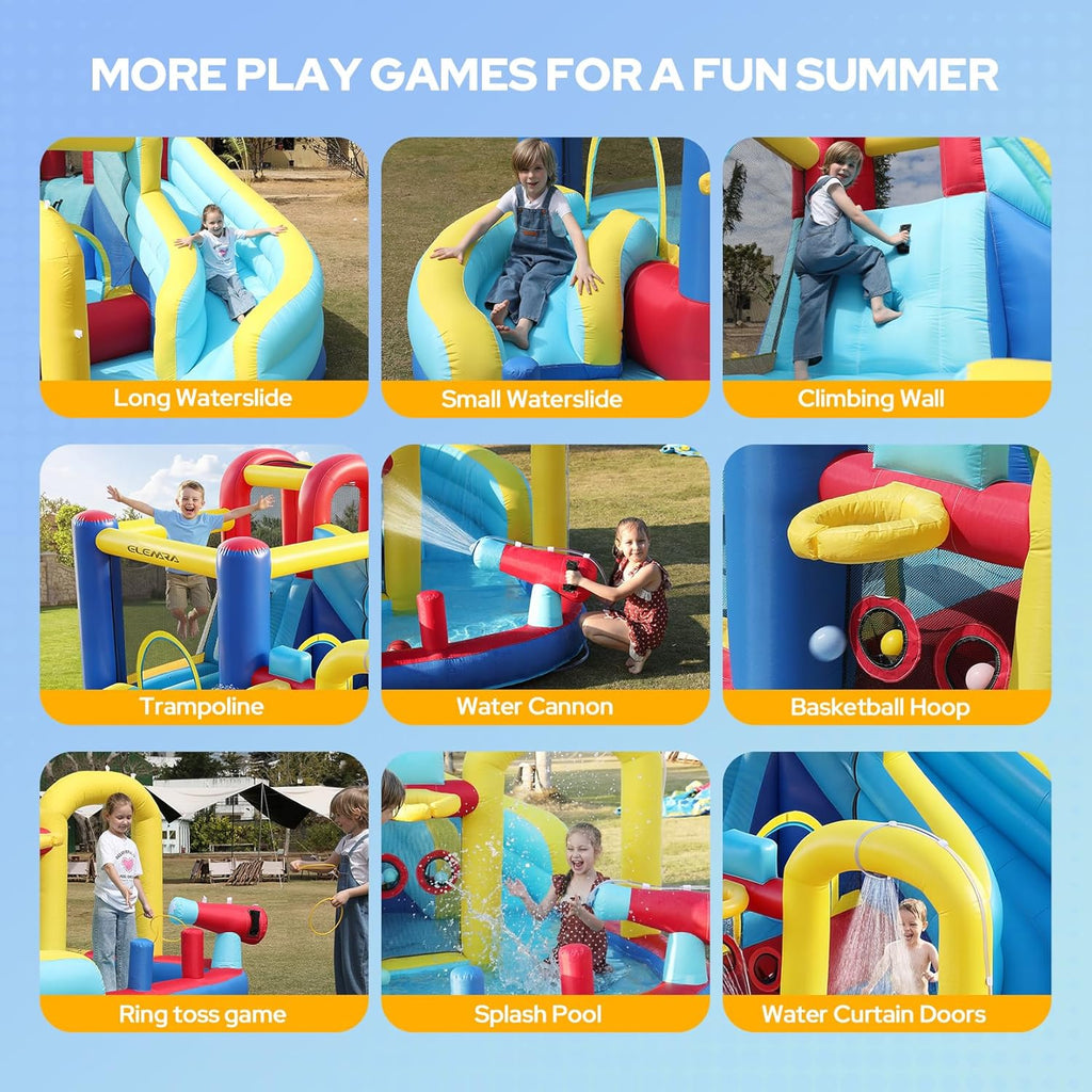 10 in 1 Inflatable Water Slide Bounce House, Inflatable Bounce House with Blower, Dual Slides & Climbing Walls &