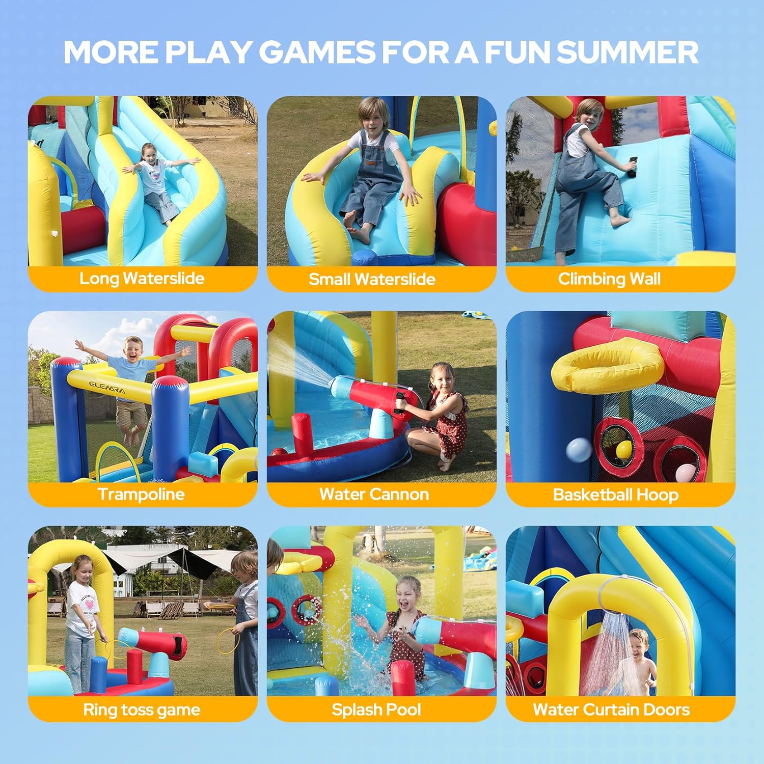 10 in 1 Inflatable Water Slide Bounce House, Inflatable Bounce House with Blower, Dual Slides & Climbing Walls &