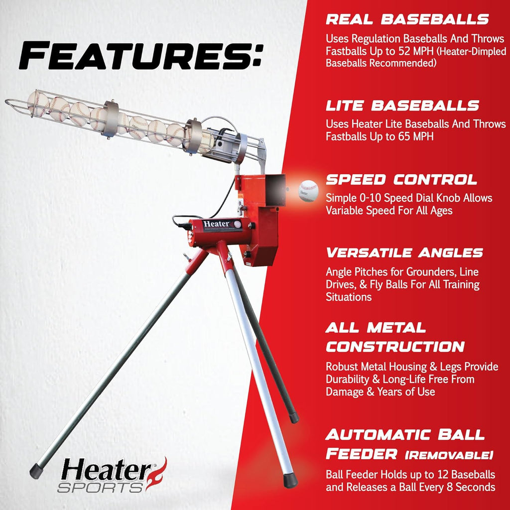 Sports Heavy-Duty Baseball Pitching Machine W/Bonus Ball Feeder - Accurate & Adjustable Pitching Machine for Kids