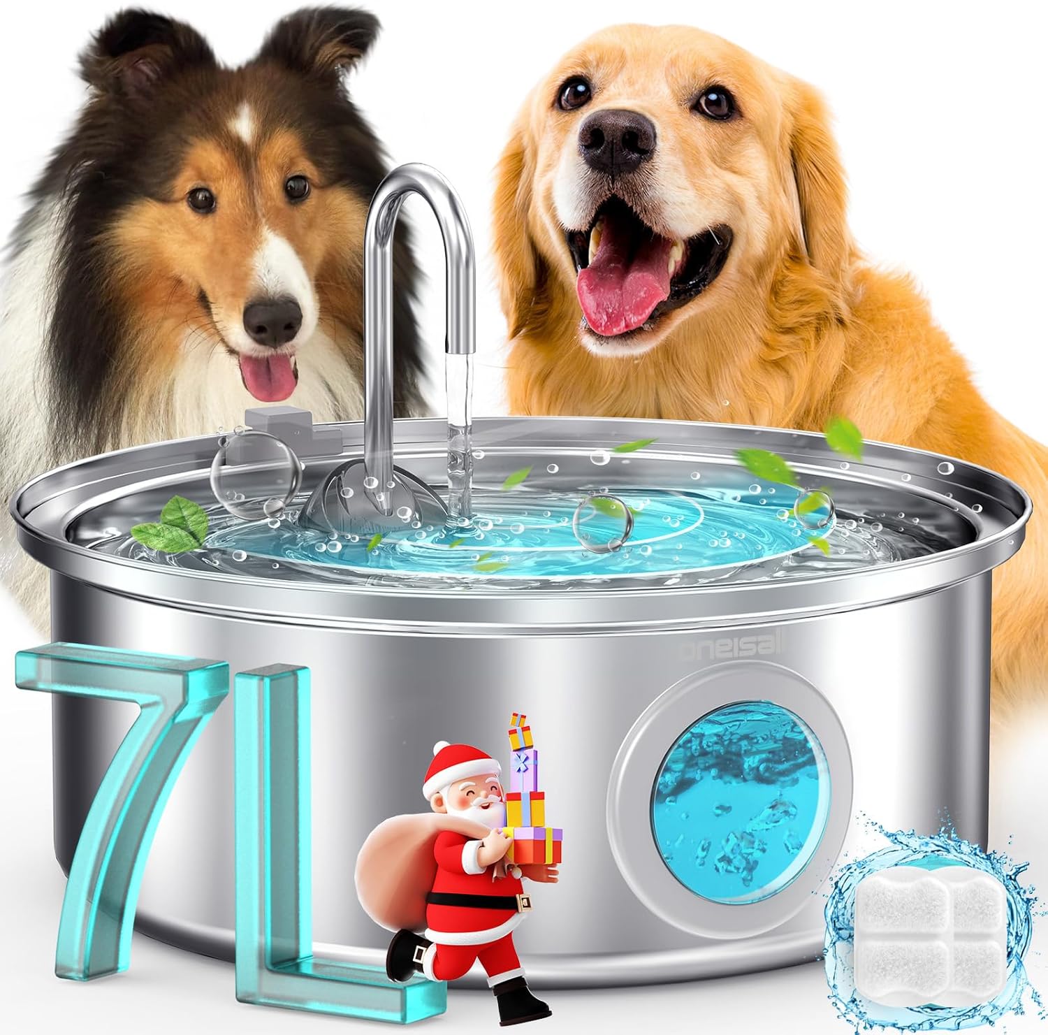 Dog Water Fountain Stainless Steel for Large/Medium Dogs,7L/230oz Pet Fountain with Visual Water Level,Ultra-Quiet