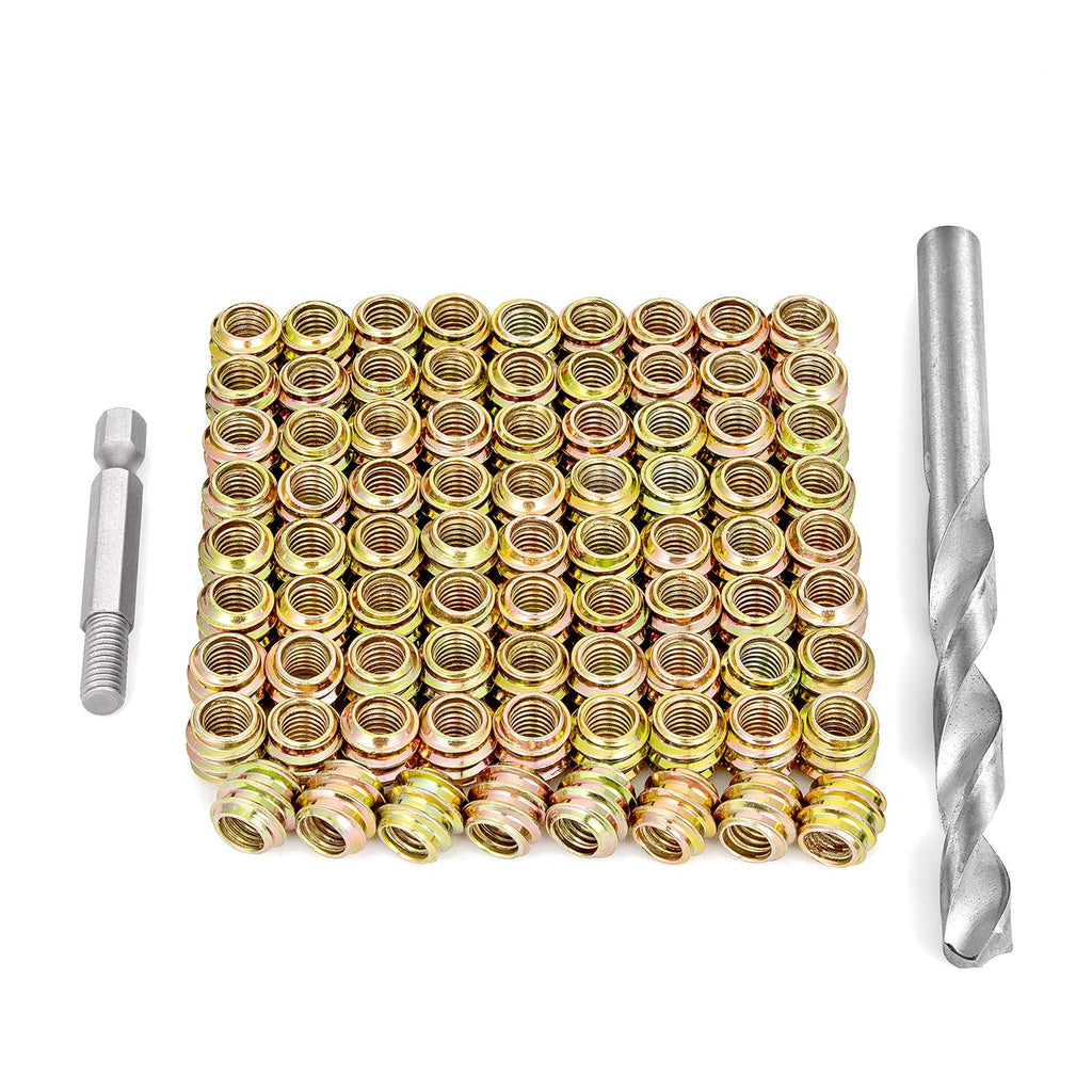 80Pcs 1/4"-20x10mm-H Flushed Nut Inserts Wood Threaded Fastener for Furniture