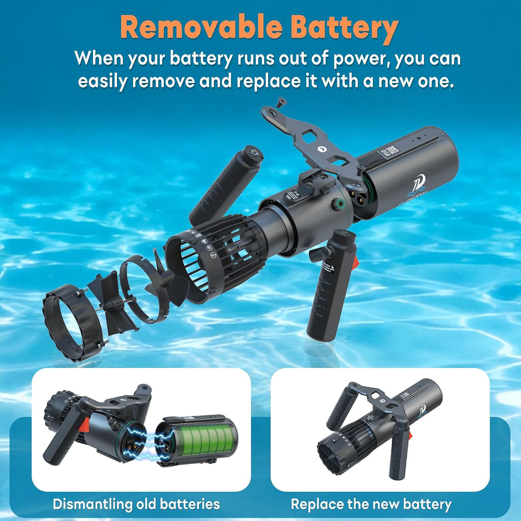 Upgraded Underwater Scooter | Removable Battery | 4 MPH | 197 FT Waterproof | 56-Min Runtime | Sea Scooter with