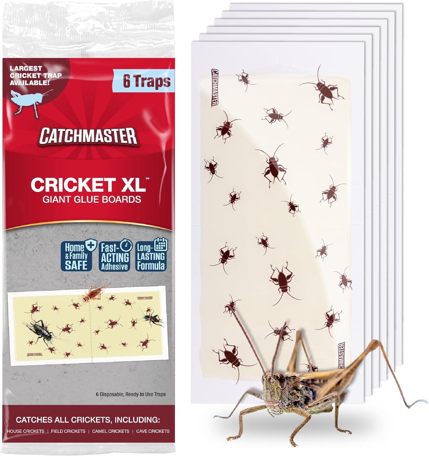 Cricket XL Giant Glue Boards 6-Pk, Adhesive Bug Catcher Cricket Traps Indoor, Sticky Trap for Inside Your Home, Bulk