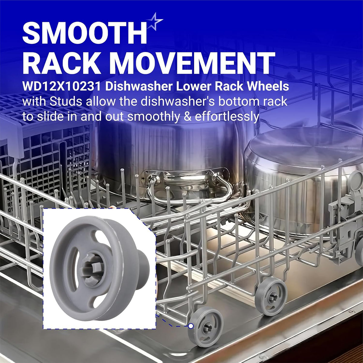 BlueStars 8 Packs WD12X10231 Dishwasher Lower Rack Wheel with Stud