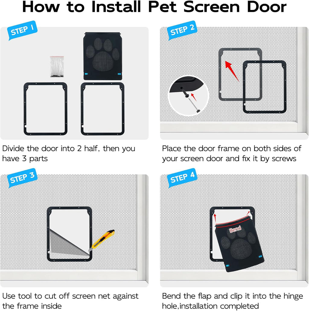 PetPrime Dog Door for Screen Door with Flap Opening 12×14 inches,Lockable Auto-Close Magnetic Large Pet Door for