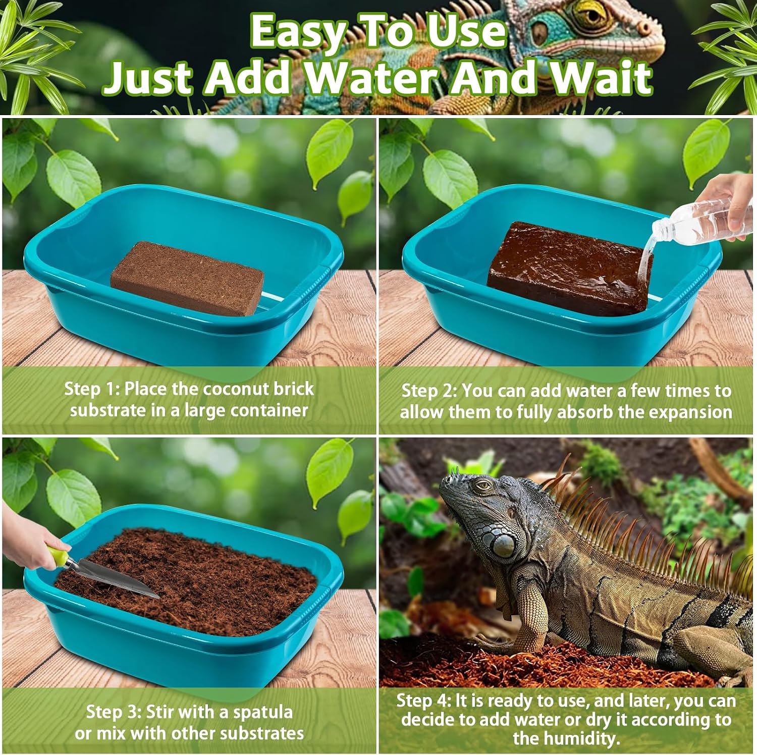 1 Pack Natural Coconut Fiber Substrate, Coco Coir Reptile Bedding | Coconut Husk Reptile Substrate for Tortoises
