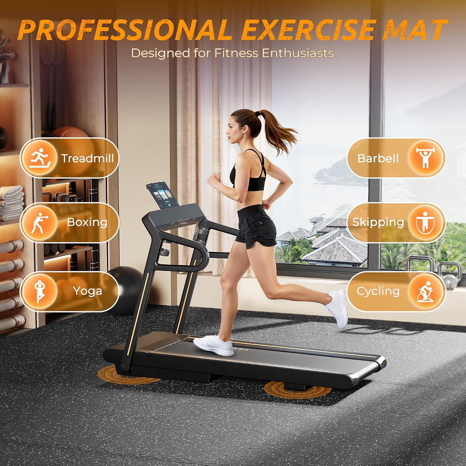 0.6" Thicker Rubber Top Gym Flooring for Home Gym, 24 Pcs 96 Sq Ft Workout Mats, Exercise Mat, Interlocking Rubber
