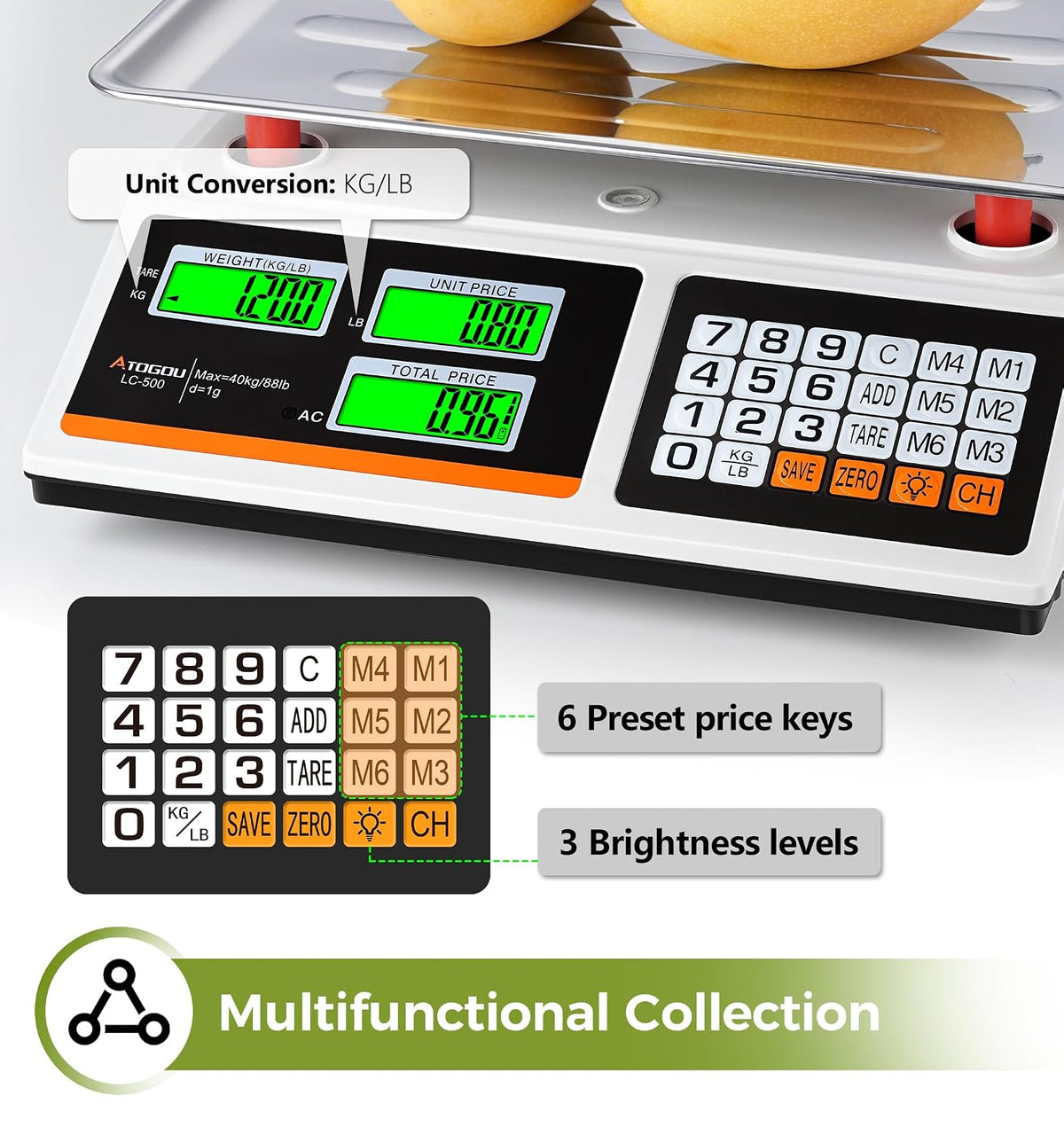 1g/ 88lb Price Computing Scale, Commercial Food Kitchen Scale