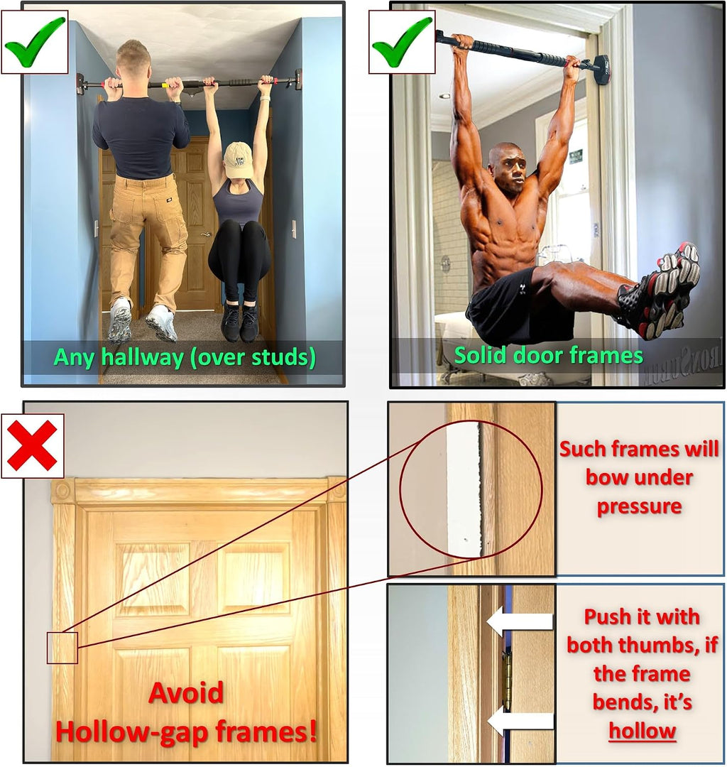 Pull Up Bar for Hallway or Doorway 6-piece Set with Two Attachable Resistance Bands/Handles, Training Manuals, No