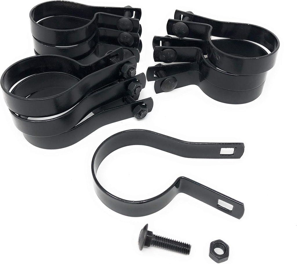 (10 Pack) Tension Bands with Bolts & Nuts for Chain Link Fence, Gate, Posts (2-3/8") Black Finish
