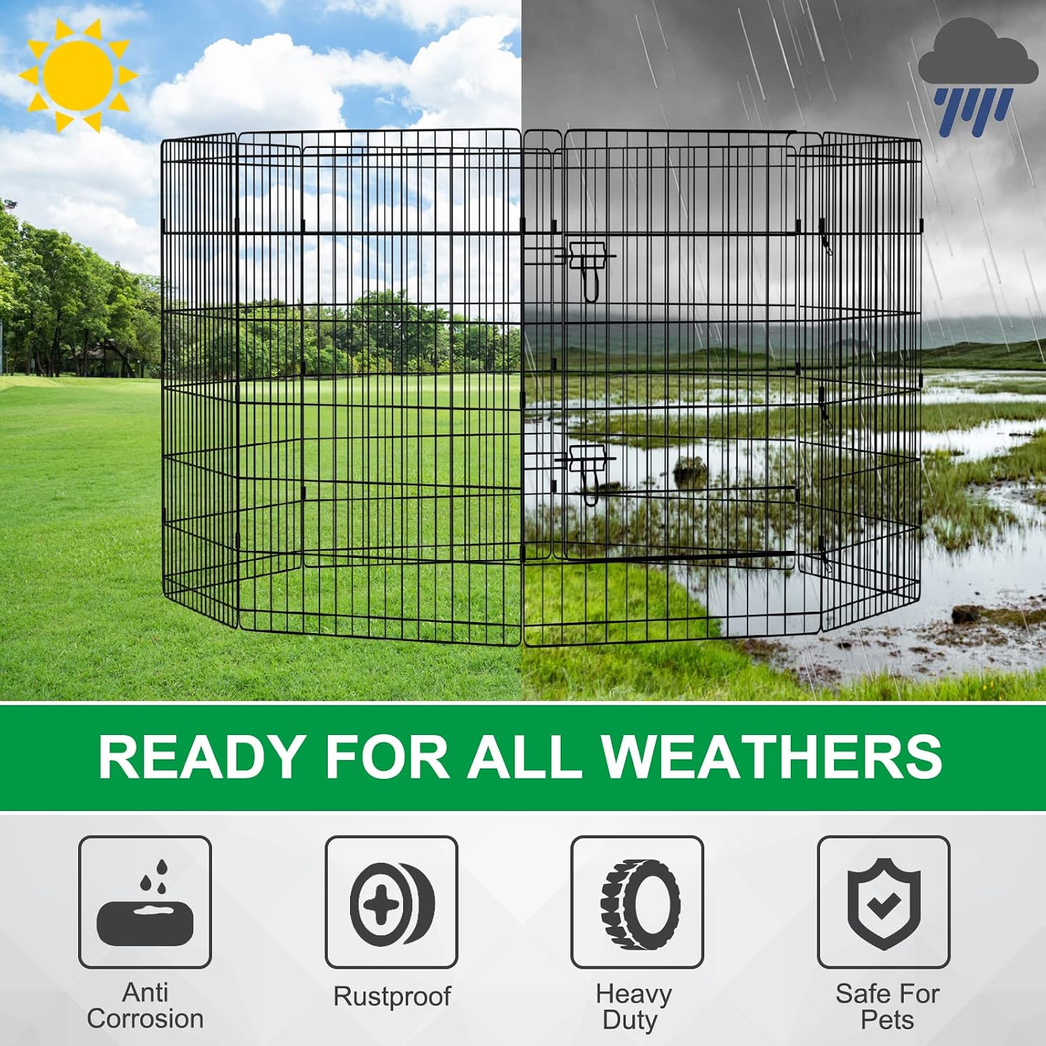 Pet Playpen Dog Pen Foldable Dog Exercise Fence 8 Panels 36 Inch Kennels Pet Playpen Options Ideal for Pet Medium