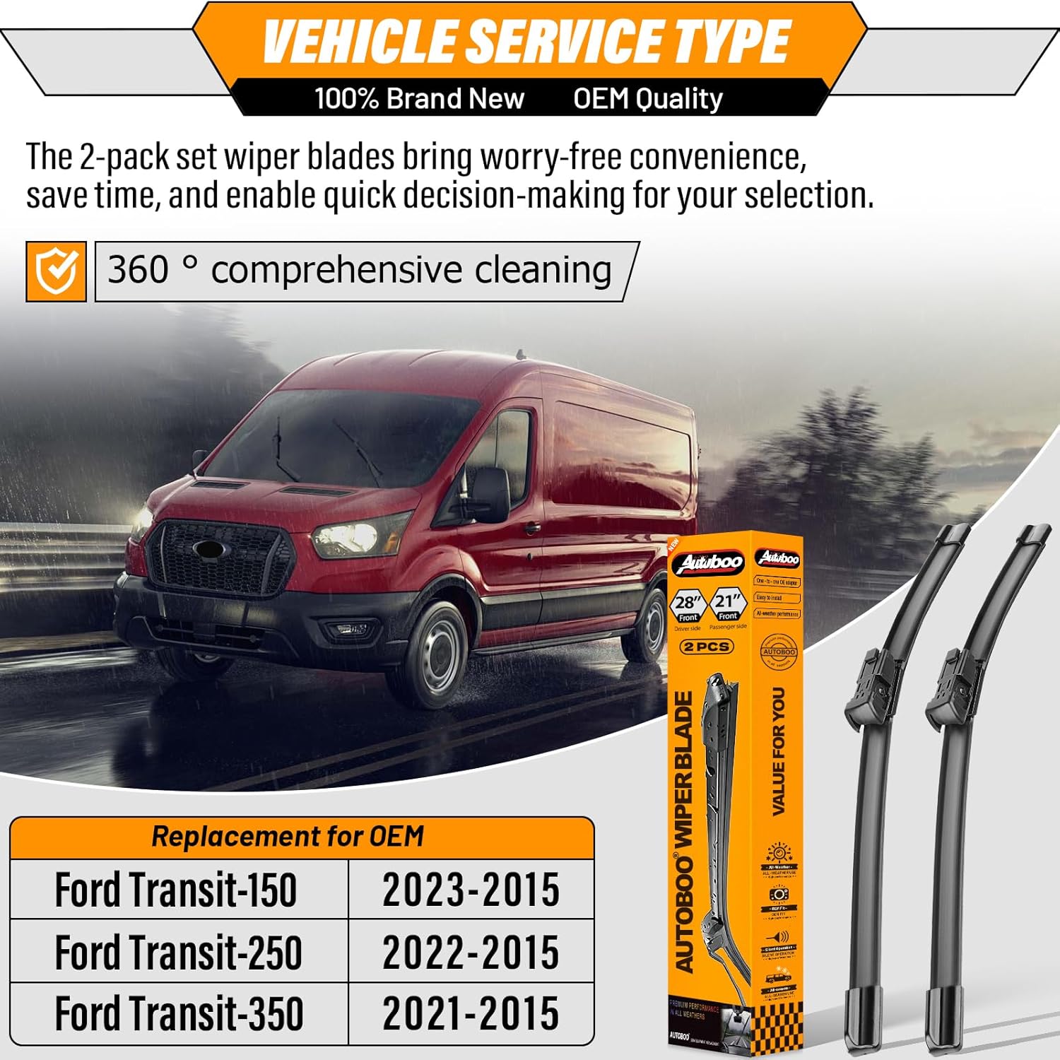 28"+21" Windshield Wipers Replacement for Ford Transit-150 Transit-250 Transit-350 2023 2022 2021 2020 2019 2018 2017
