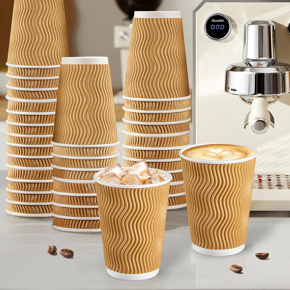 150 Pack 12 oz Disposable Coffee Cups, Insulated Corrugated Paper Cups