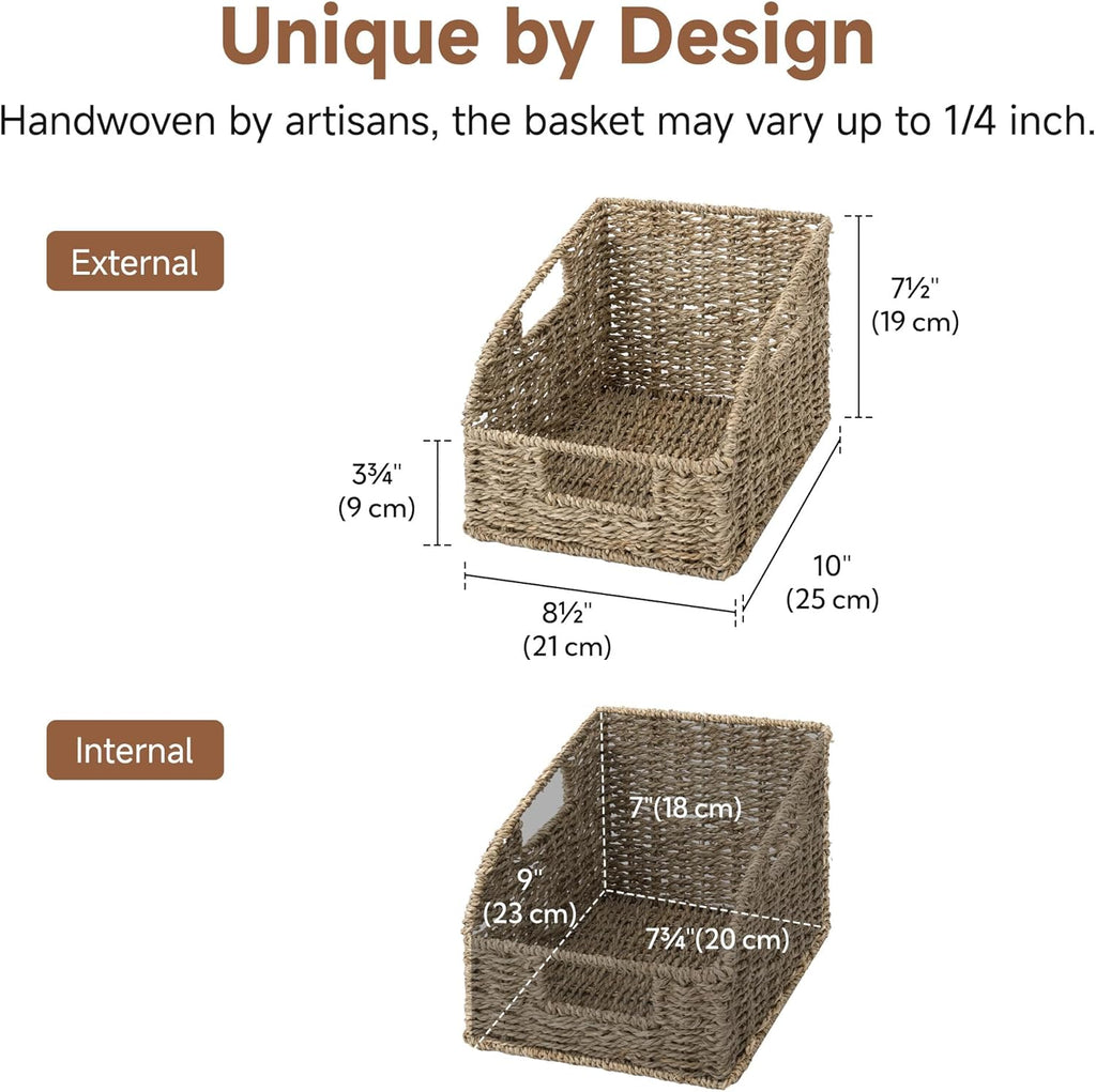 Wicker Baskets for Organizing, Pantry Organizers and Storage, Seagrass Storage Basket for Pantry Shelves, Natural, 2