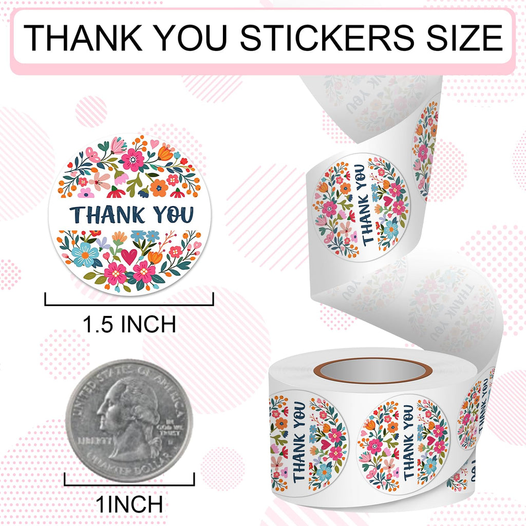 1.5Inch Thank You Stickers Roll 500Pcs Floral Pattern Labels
