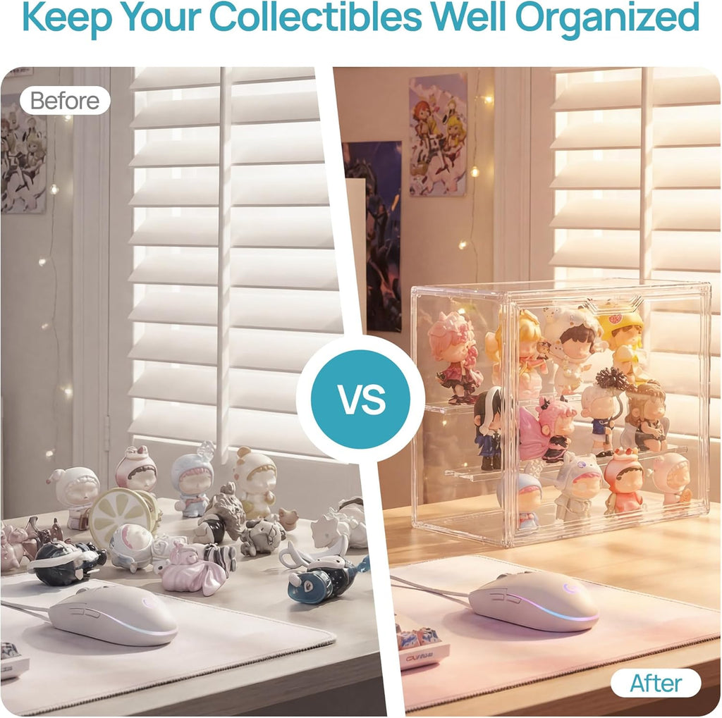 1 Pack Acrylic Display Case, Stackable Figure Display Case with Magnetic Door & Adjustable Shelves, Clear