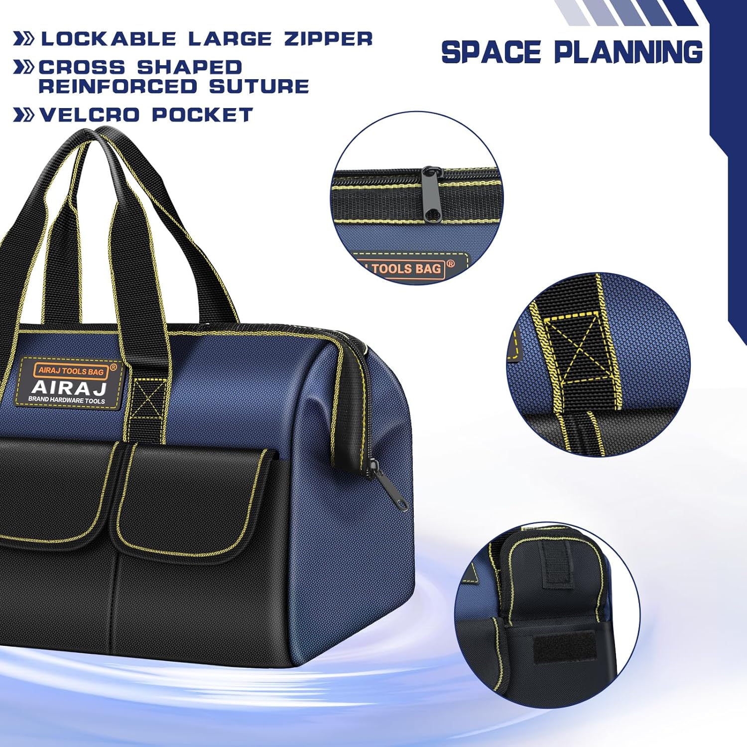 Tool Bag 2-Pack Set | AIRAJ 18" & 14" Portable Tool Storage Bag | Wide Mouth Tool Bags for Men and Women | Small Tool