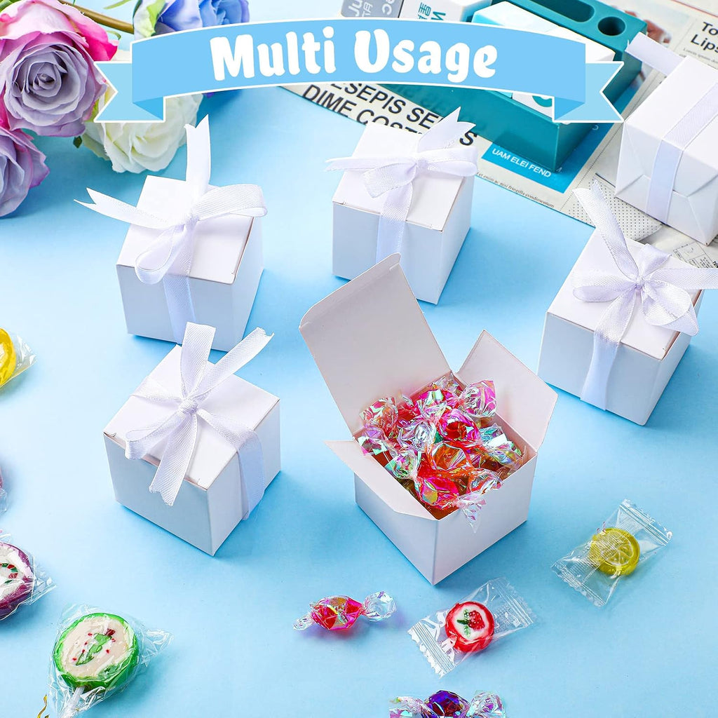 200 Pcs 2 x 2 x 2 Inch White Candy Gift Box, with Ribbon