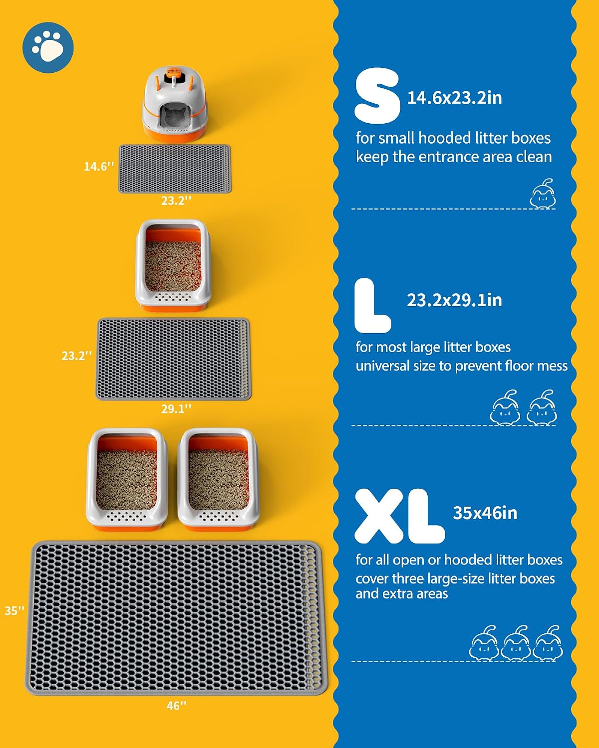 Cat Litter Mat - 23.2'' x 14.6'' Small Litter Trapping Mat, Easy to Clean Litter Box Mat, Waterproof, Urine-Proof
