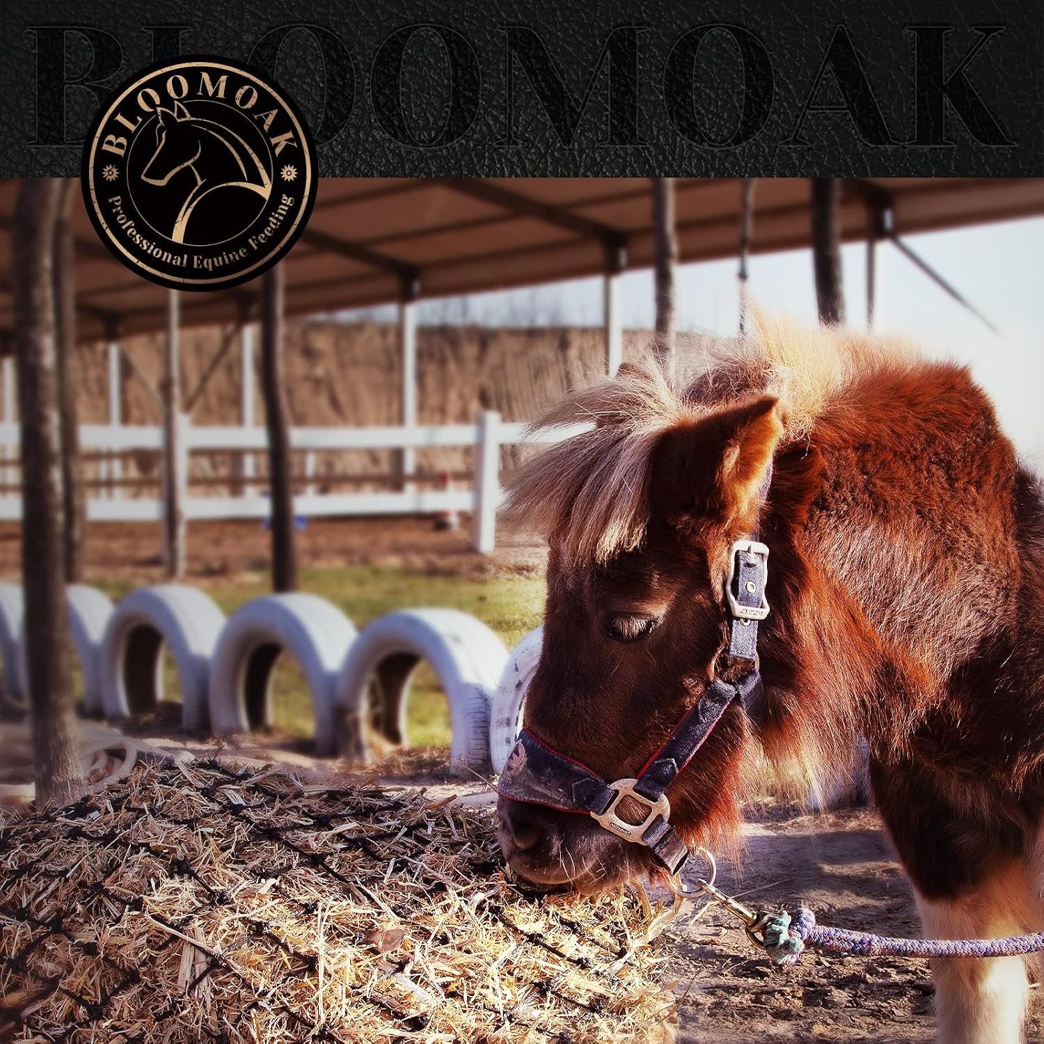 Bloomoak Slow Feed Hay Net for Horses, 40" Hay Bag with 1 inch Hole for Horse and Goat, Heavy Duty PE,Easy Fill with
