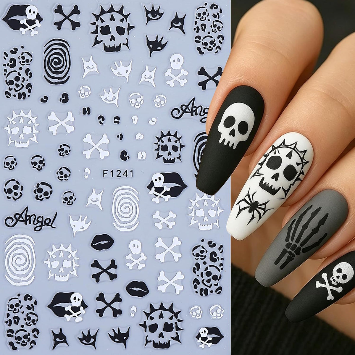 10 Sheets Gothic Halloween 3D Nail Stickers Decals for Nail Art Decoration
