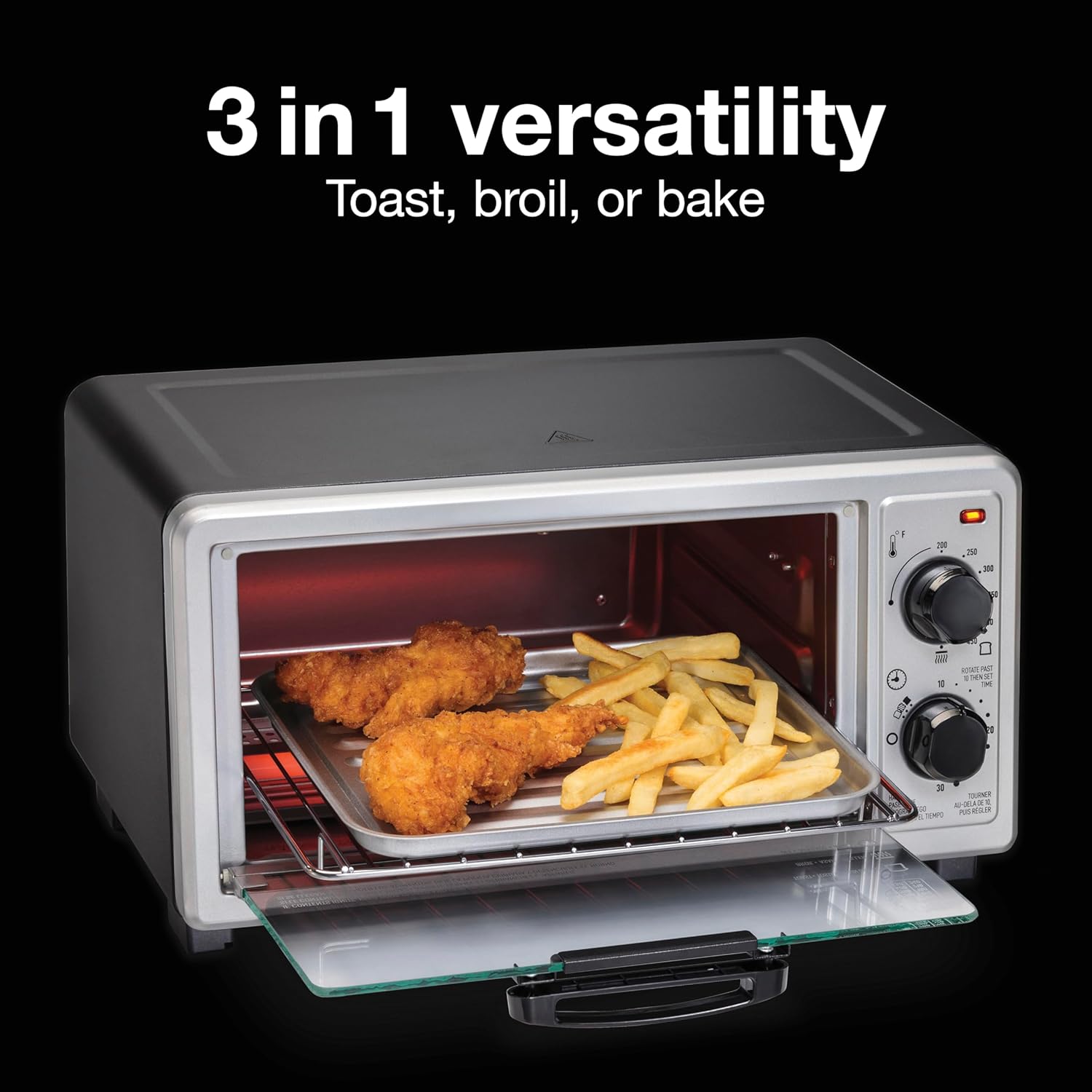 4 Slice Countertop Toaster Oven | Bake, Broil, Toast | 200-450⁰F Adjustable Temp | 30 Minute Timer | Automatic