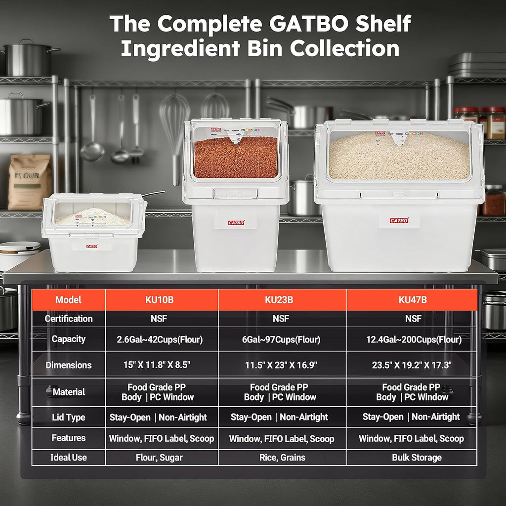 6 Gallon / 97 Cup Commercial Shelf Ingredient Bin with Scoop, Stackable Food Storage Container with Clear Flip Lid