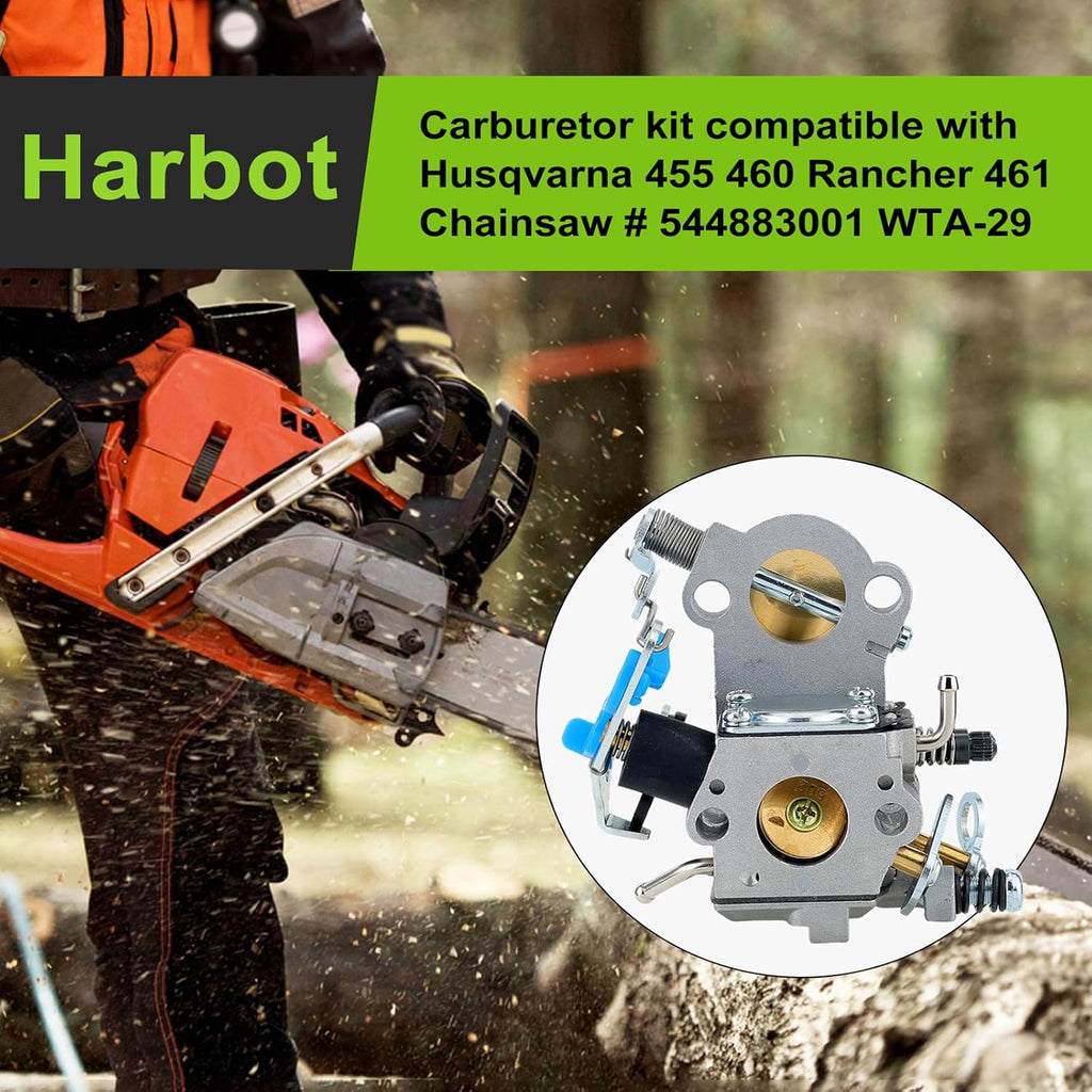455 Rancher Carburetor for Husqvarna 455 Rancher Parts 460 455E 461 Rancher Gas Chainsaw Replaces WTA-29 with 537255701 Air Filter Spark Plug Fuel Line All In One Kit