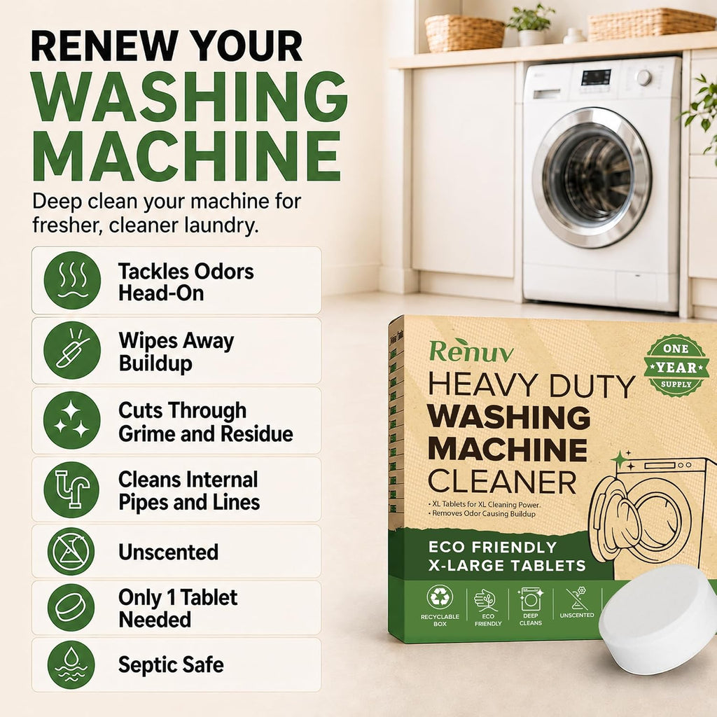 Heavy Duty Washing Machine Cleaner & Descaler, 12 XL Tablets