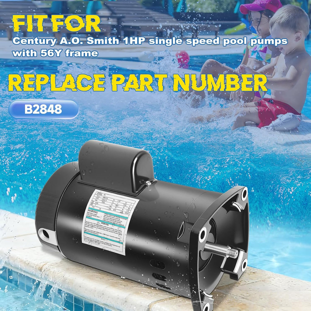B2848 Pool Pump Motor 1HP 56Y Frame Replacement for Century A.O. Smith