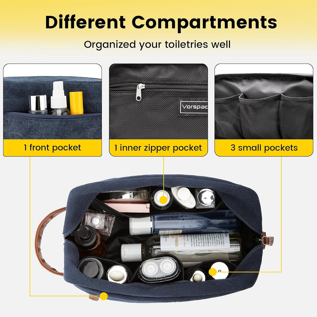Toiletry Bag Hanging Dopp Kit for Men Water Resistant Canvas Shaving Bag with Large Capacity for Travel - Navy Blue