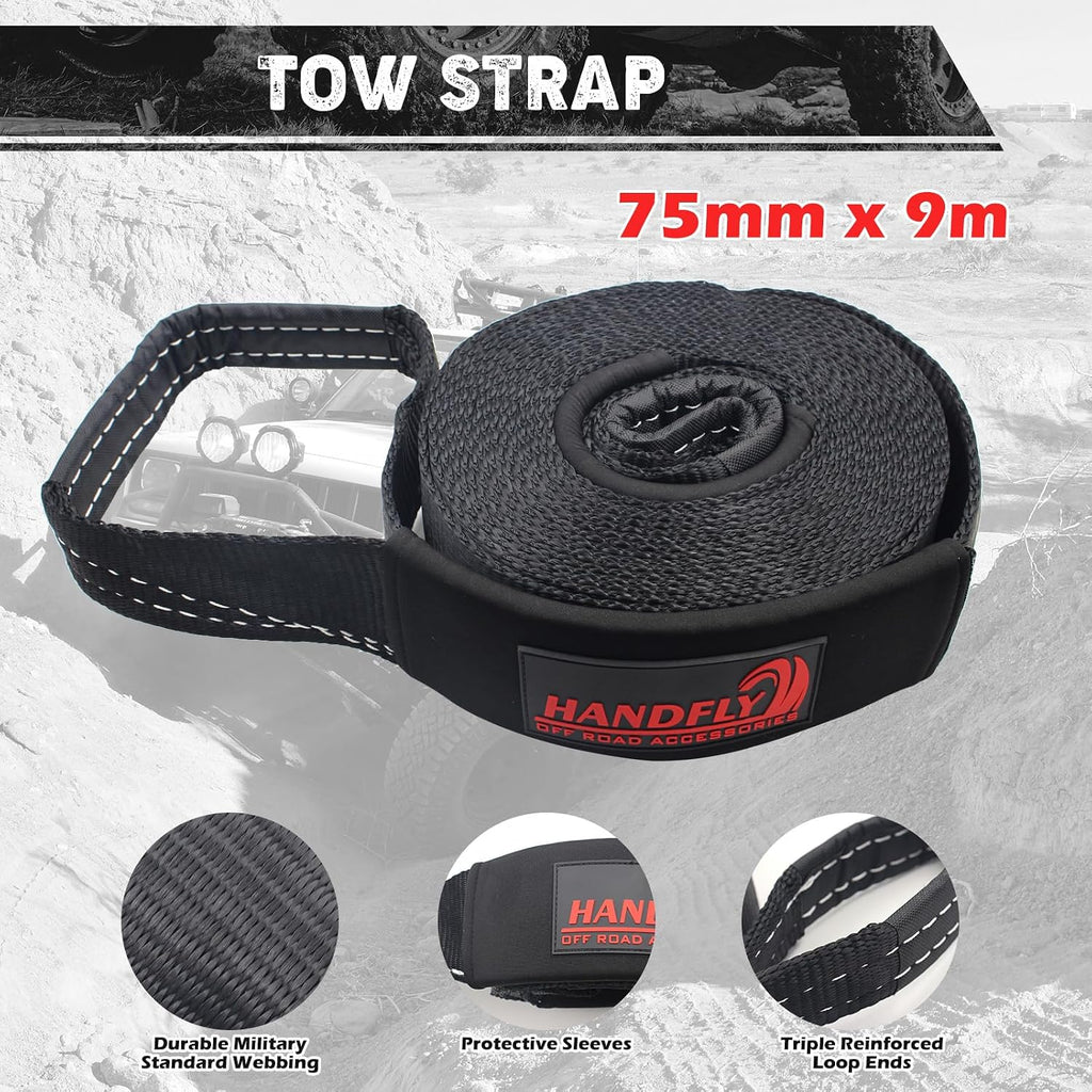 Offroad Recovery Kit, 3" x 30 ft Tow Recovery Strap, 1pcs Hitch Receiver, 2pcs 3/4" D-Ring Shackles with Storage Bag